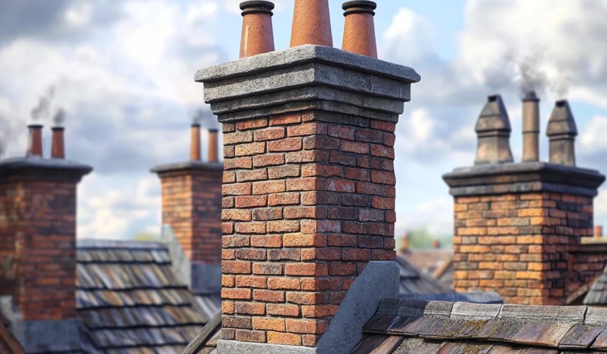 Repointed chimney stack on a residential roof